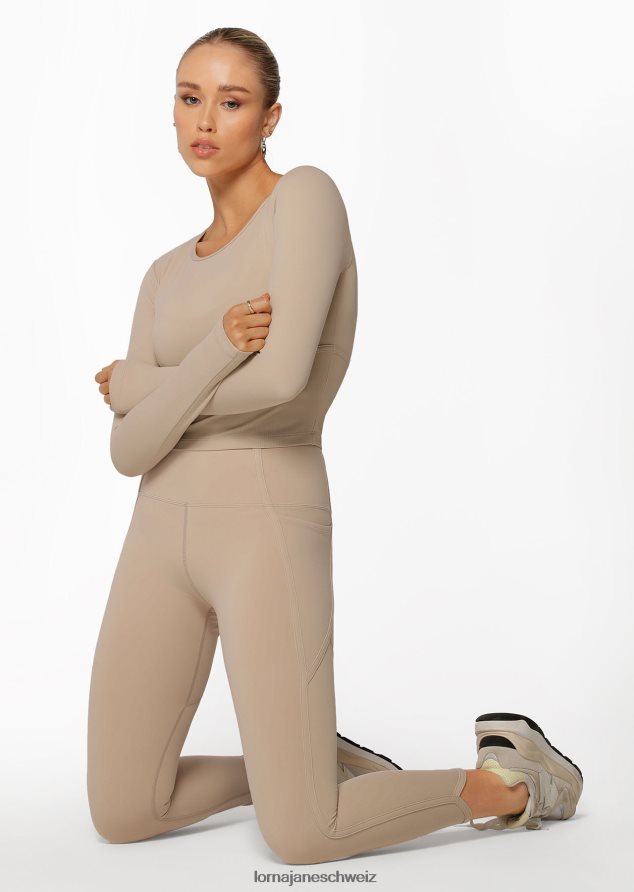 Bekleidung 202X168 Frauen cremefarben Lorna Jane Hochgefaltete Booty-Knöchelbeißer-Leggings