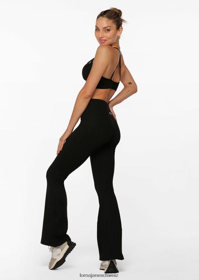 Bekleidung 202X117 Frauen Schwarz Lorna Jane Gerippte Retro-Schlaghosen
