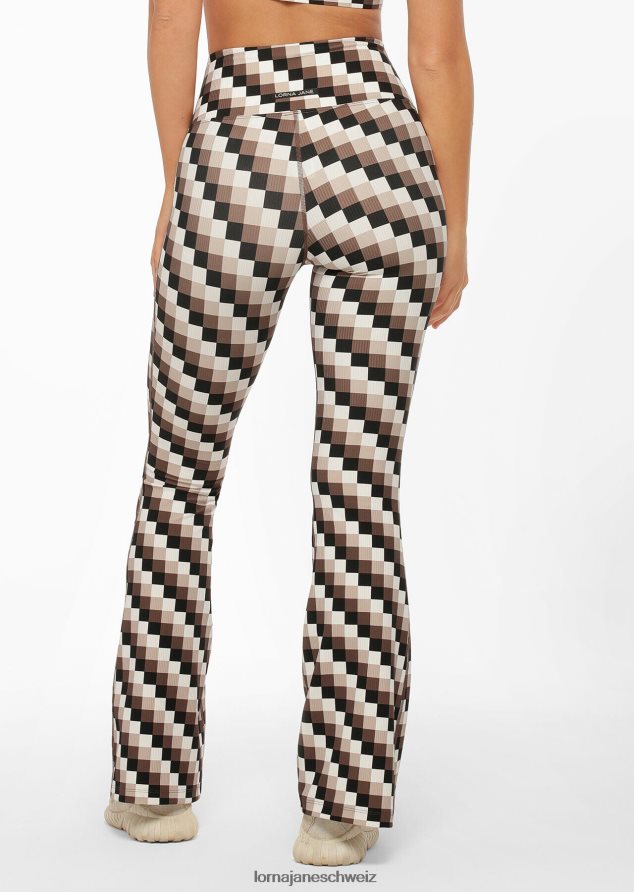 Bekleidung 202X138 Frauen Retro-Karodruck Lorna Jane Gerippte Schlaghosen mit Retro-Karomuster