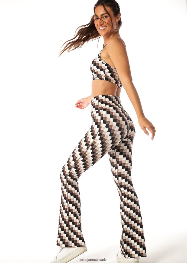 Bekleidung 202X138 Frauen Retro-Karodruck Lorna Jane Gerippte Schlaghosen mit Retro-Karomuster