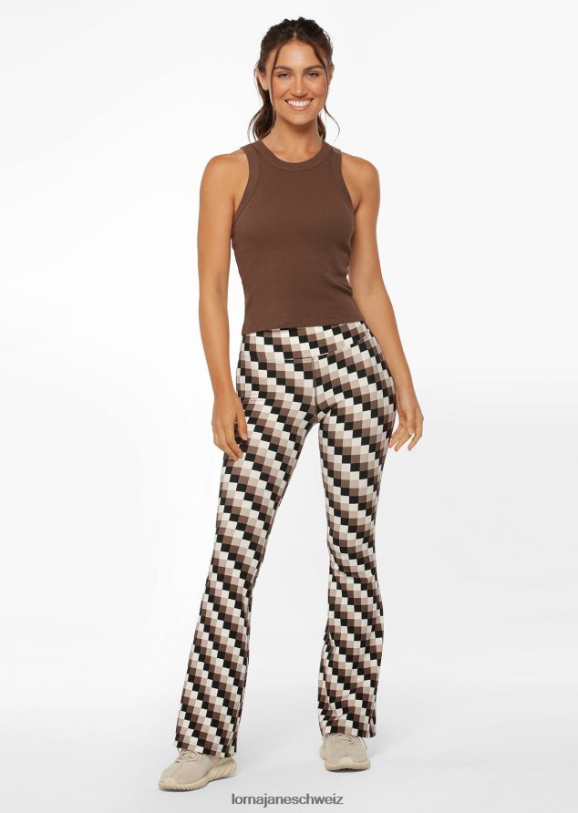 Bekleidung 202X138 Frauen Retro-Karodruck Lorna Jane Gerippte Schlaghosen mit Retro-Karomuster