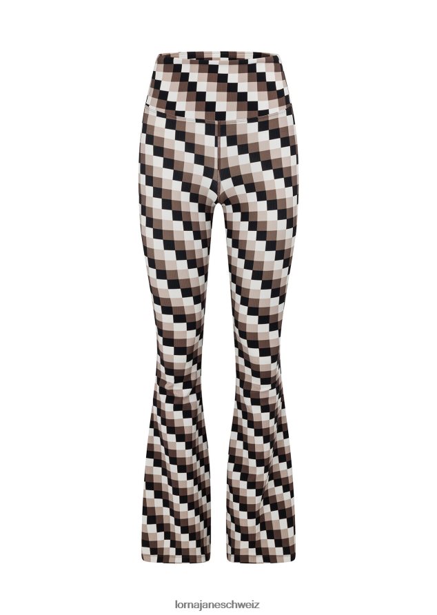 Bekleidung 202X138 Frauen Retro-Karodruck Lorna Jane Gerippte Schlaghosen mit Retro-Karomuster