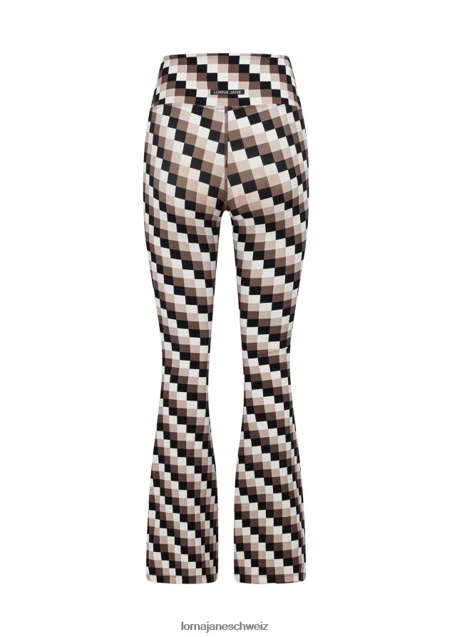 Bekleidung 202X138 Frauen Retro-Karodruck Lorna Jane Gerippte Schlaghosen mit Retro-Karomuster