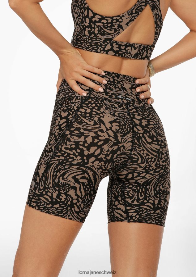 Bekleidung 202X65 Frauen neutraler abstrakter Druck Lorna Jane Oasis Hi-Fold No Ride Pocket Bike Short