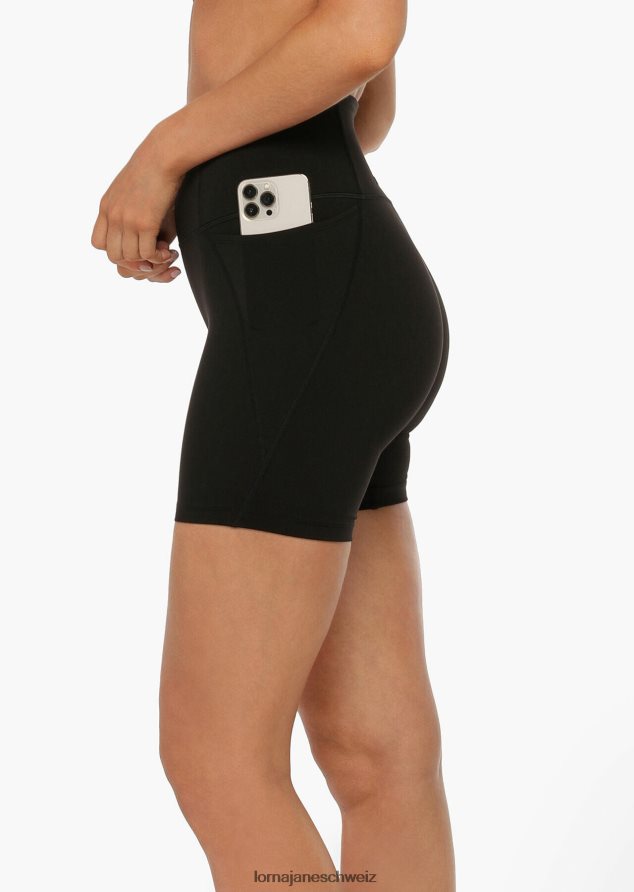 Bekleidung 202X86 Frauen Schwarz Lorna Jane Hochgefaltete No-Ride-Fahrradshorts aus recyceltem Material