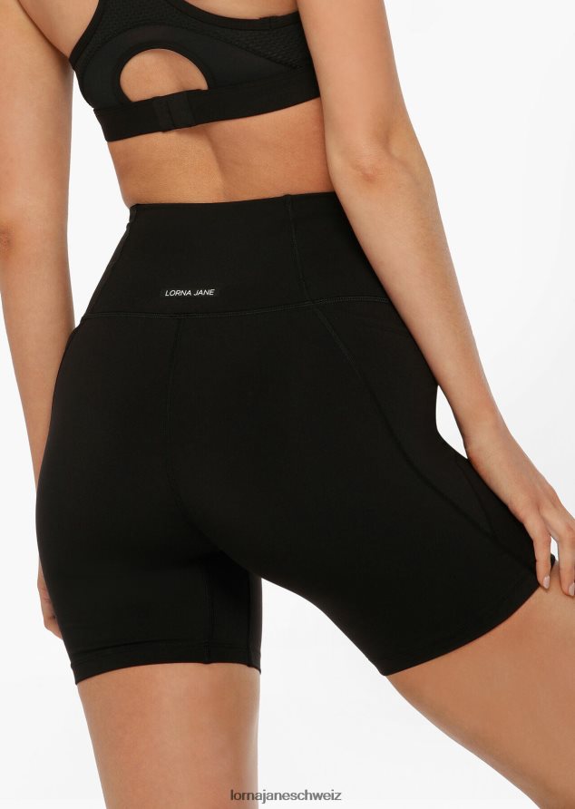 Bekleidung 202X86 Frauen Schwarz Lorna Jane Hochgefaltete No-Ride-Fahrradshorts aus recyceltem Material