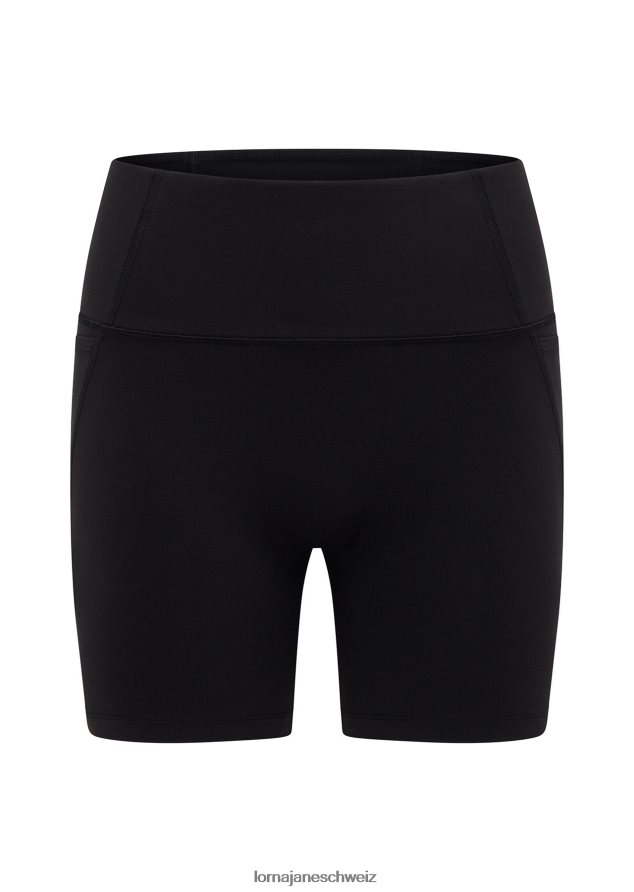 Bekleidung 202X86 Frauen Schwarz Lorna Jane Hochgefaltete No-Ride-Fahrradshorts aus recyceltem Material