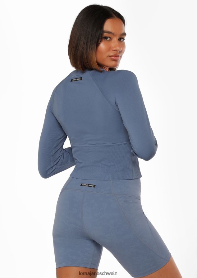 Bekleidung 202X69 Frauen trübes Blau Lorna Jane Nahtloses, konturgeschnittenes, langärmliges Oberteil