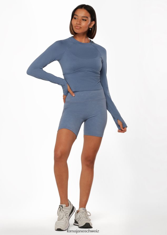 Bekleidung 202X69 Frauen trübes Blau Lorna Jane Nahtloses, konturgeschnittenes, langärmliges Oberteil