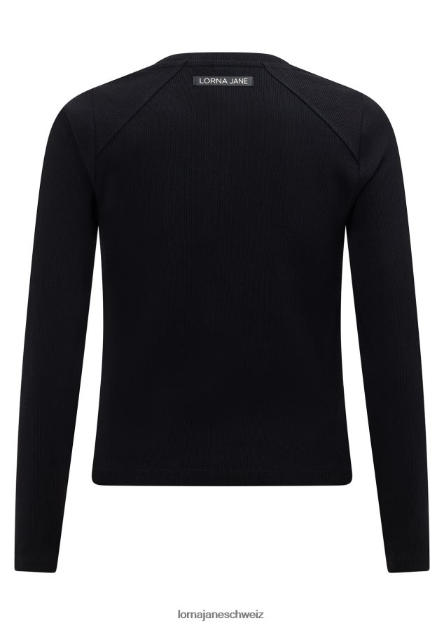 Bekleidung 202X91 Frauen Schwarz Lorna Jane Raffiniertes, langärmliges, geripptes Oberteil mit halbem Reißverschluss