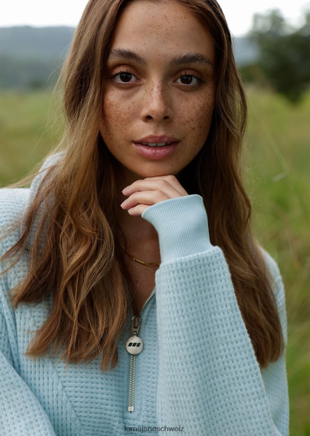 Bekleidung 202X76 Frauen blauer Himmel Lorna Jane Ruhe-Sweatshirt mit Viertelreißverschluss
