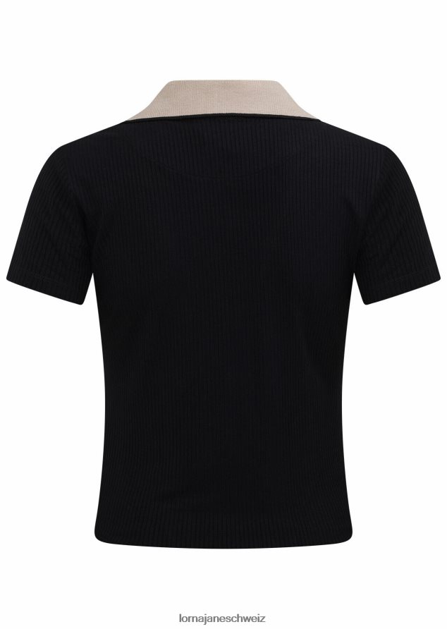 Bekleidung 202X182 Frauen Schwarz Lorna Jane Kurz geschnittenes Poloshirt am Spielfeldrand