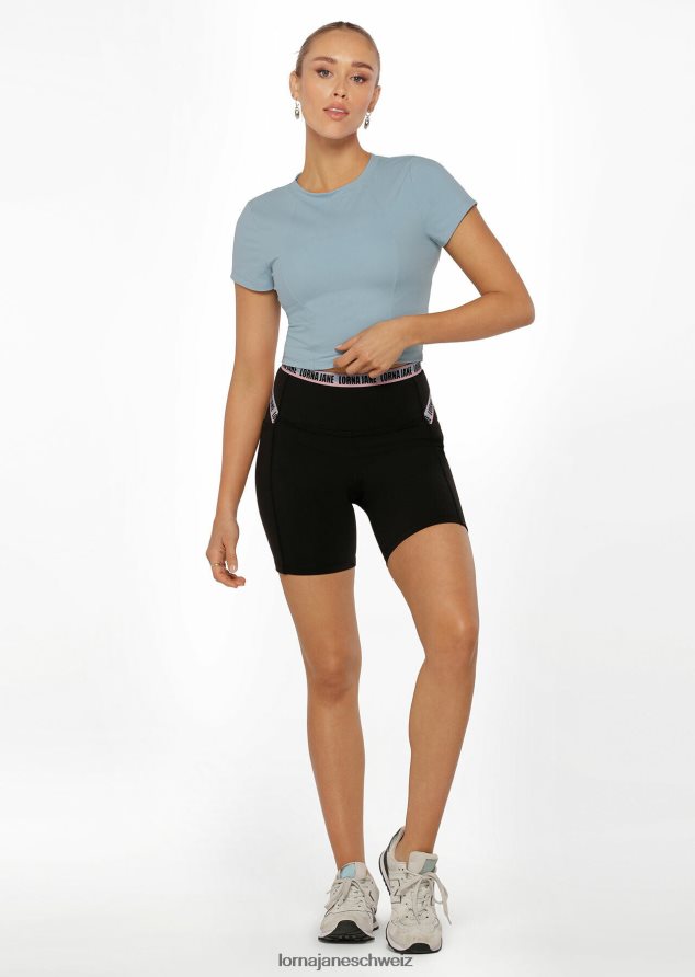 Bekleidung 202X203 Frauen Reise blau Lorna Jane Aktives, kurzärmliges Crop-Top mit Ausschnitten
