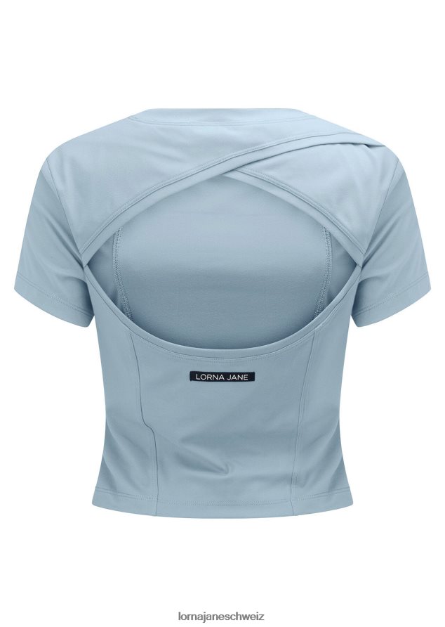 Bekleidung 202X203 Frauen Reise blau Lorna Jane Aktives, kurzärmliges Crop-Top mit Ausschnitten