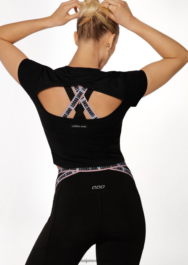 Bekleidung 202X204 Frauen Schwarz Lorna Jane Aktives, kurzärmliges Crop-Top mit Ausschnitten