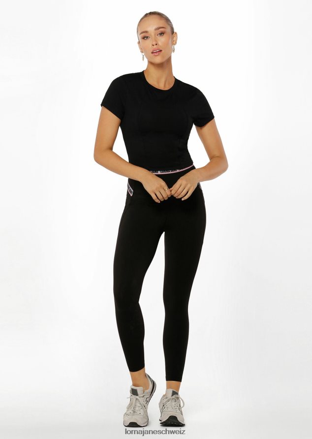 Bekleidung 202X204 Frauen Schwarz Lorna Jane Aktives, kurzärmliges Crop-Top mit Ausschnitten