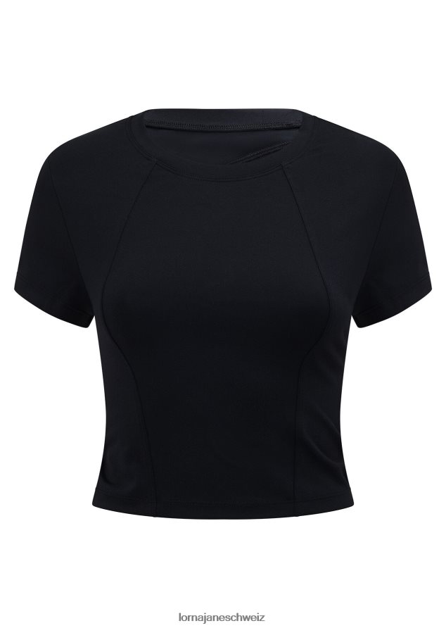 Bekleidung 202X204 Frauen Schwarz Lorna Jane Aktives, kurzärmliges Crop-Top mit Ausschnitten