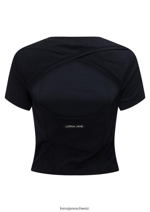 Bekleidung 202X204 Frauen Schwarz Lorna Jane Aktives, kurzärmliges Crop-Top mit Ausschnitten