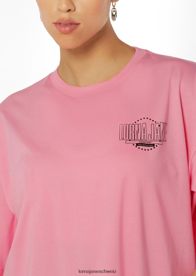 Bekleidung 202X222 Frauen lebendiger Kaugummi Lorna Jane Boyfriend-T-Shirt zur Welttournee 2022
