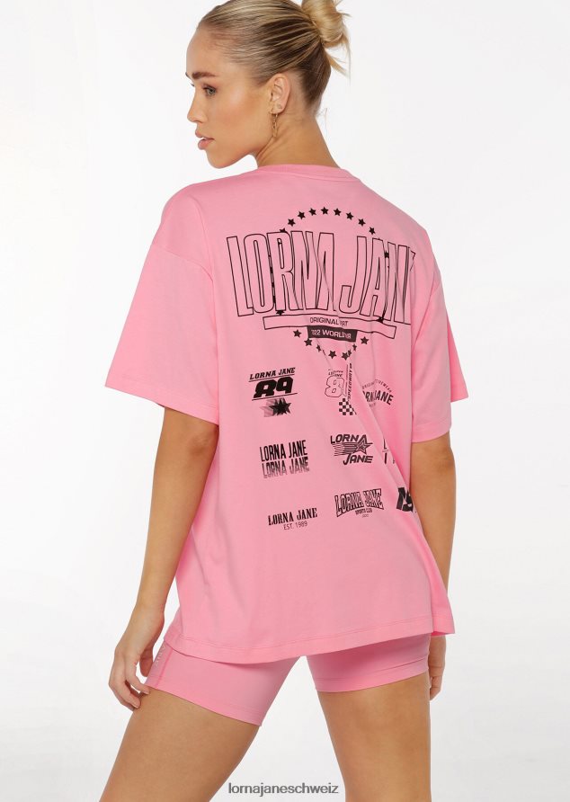 Bekleidung 202X222 Frauen lebendiger Kaugummi Lorna Jane Boyfriend-T-Shirt zur Welttournee 2022