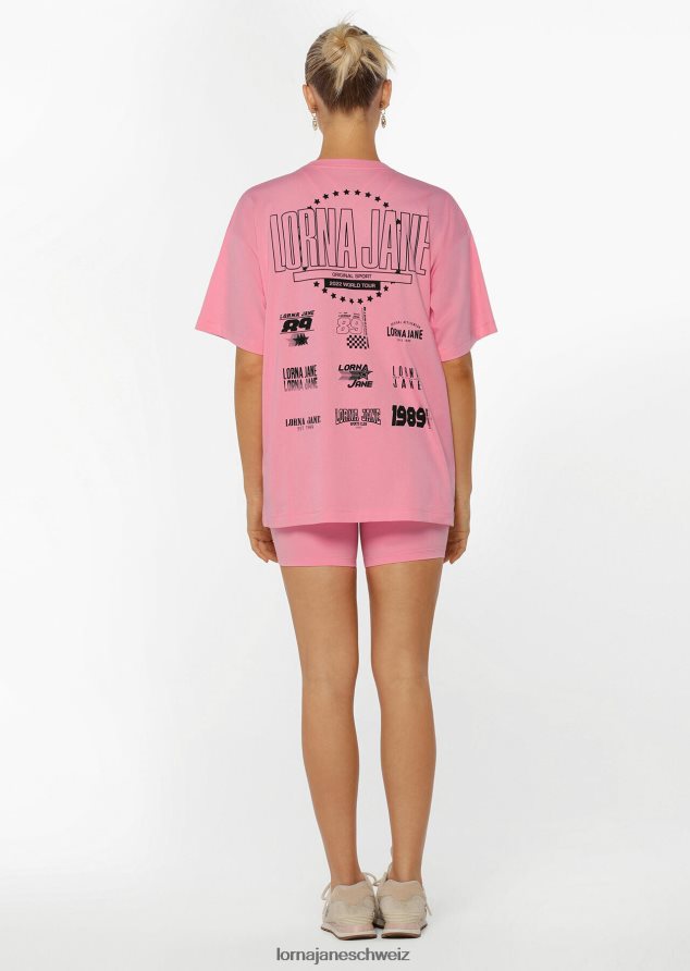 Bekleidung 202X222 Frauen lebendiger Kaugummi Lorna Jane Boyfriend-T-Shirt zur Welttournee 2022