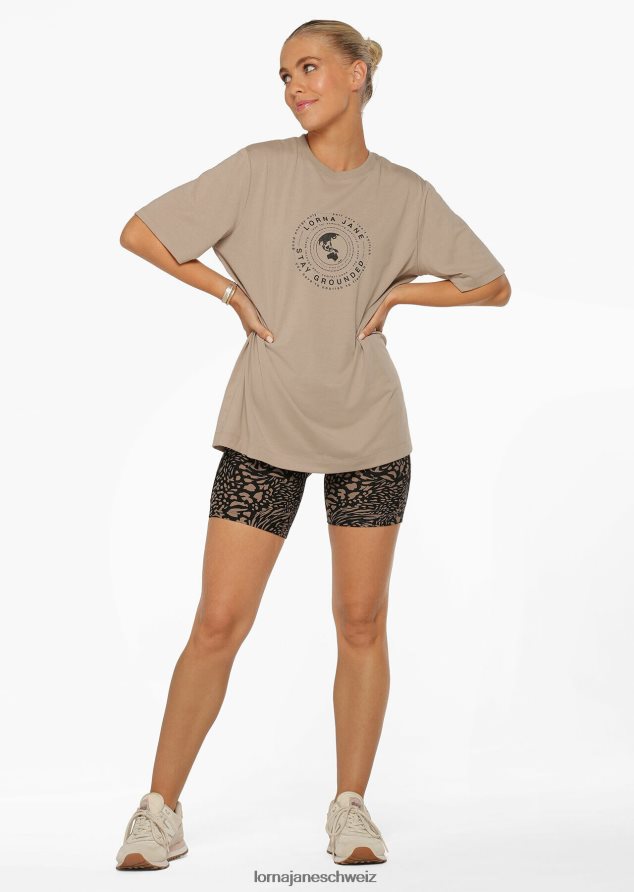 Bekleidung 202X64 Frauen dunkles gebrochenes Weiß Lorna Jane Bleiben Sie geerdet, entspanntes T-Shirt